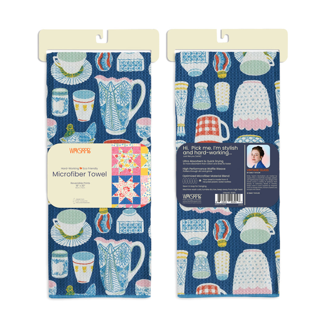Art by Emily Taylor, vintage glass microfiber towel, best kitchen towels, artist designed kitchen towels 