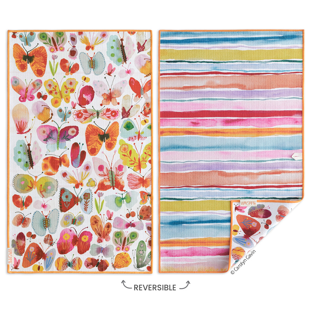 Art by Carolyn Gavin, Belize butterflies, eco-friendly microfiber towels, ultra-absorbent, quick drying
best kitchen towels, microfiber tea towels, artist designed kitchen towels,  colorful stripes