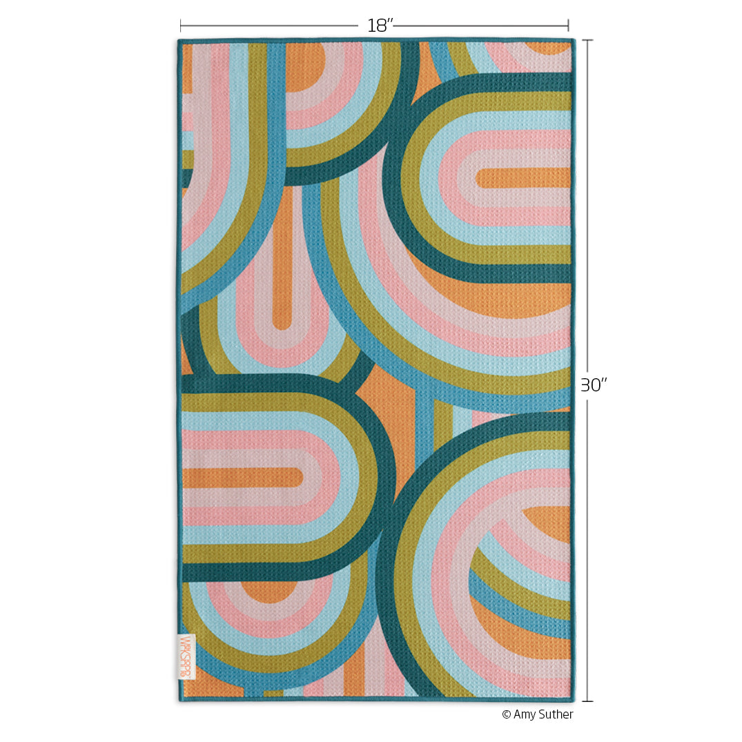 Art by Amy Suther, rainbow connection, colorful pattern, peace harmony happiness, best kitchen towels, microfiber tea towels, artist designed kitchen towels 