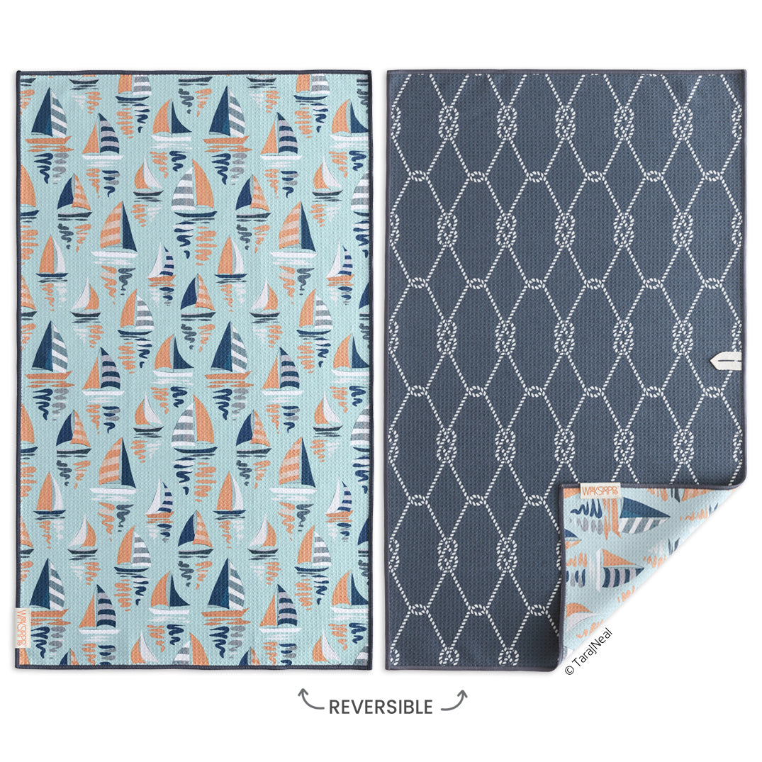 Art by Tara Neal, gone sailing towel, sail boats, nautical kitchen, eco-friendly microfiber towels, ultra-absorbent, quick drying
best kitchen towels, microfiber tea towels, artist designed kitchen towels,  coastal decor