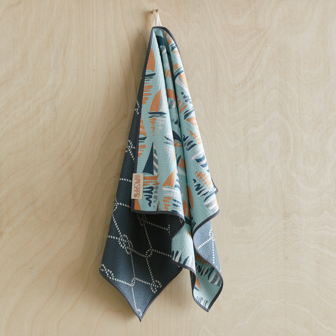 Art by Tara Neal, gone sailing towel, sail boats, nautical kitchen, eco-friendly microfiber towels, ultra-absorbent, quick drying
best kitchen towels, microfiber tea towels, artist designed kitchen towels,  coastal decor