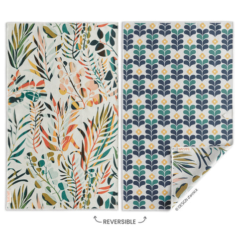 Art by Annick Schmidt-Reichardt, colorful leaves, reversible microfiber towels, artistic kitchen towels, kitchen towels
eco-friendly microfiber towels, ultra-absorbent, quick drying