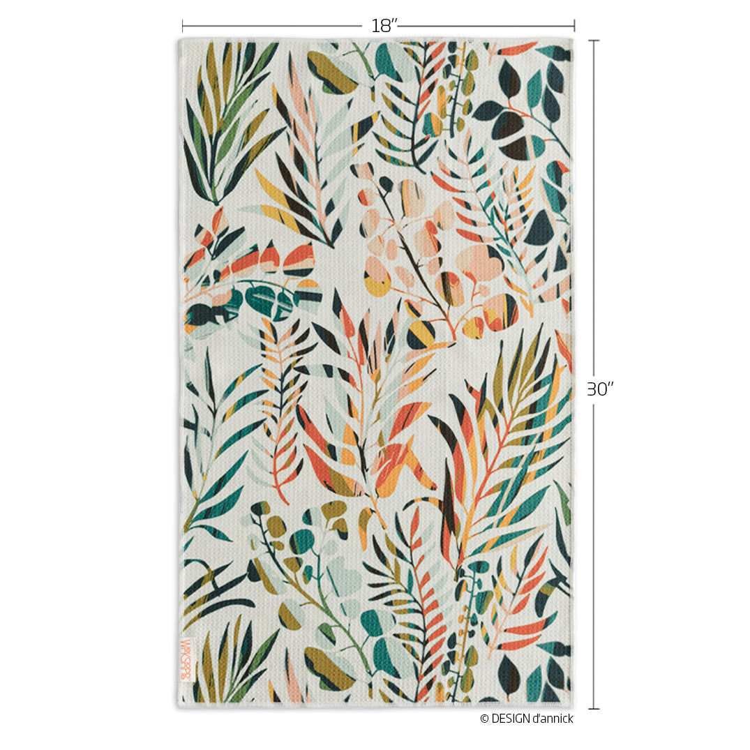 Art by Annick Schmidt-Reichardt, colorful leaves, reversible microfiber towels, artistic kitchen towels, kitchen towels
eco-friendly microfiber towels, ultra-absorbent, quick drying