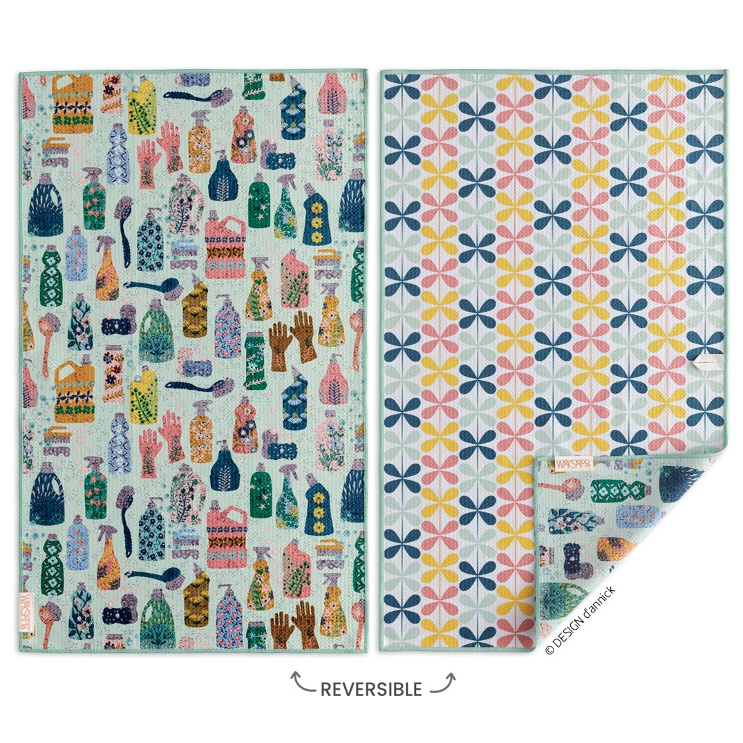 Art by Annick Schmidt-Reichardt, cleaning day towel, retro kitchen towel, reversible microfiber towels, artistic kitchen towels, kitchen towels
eco-friendly microfiber towels, ultra-absorbent, quick drying
