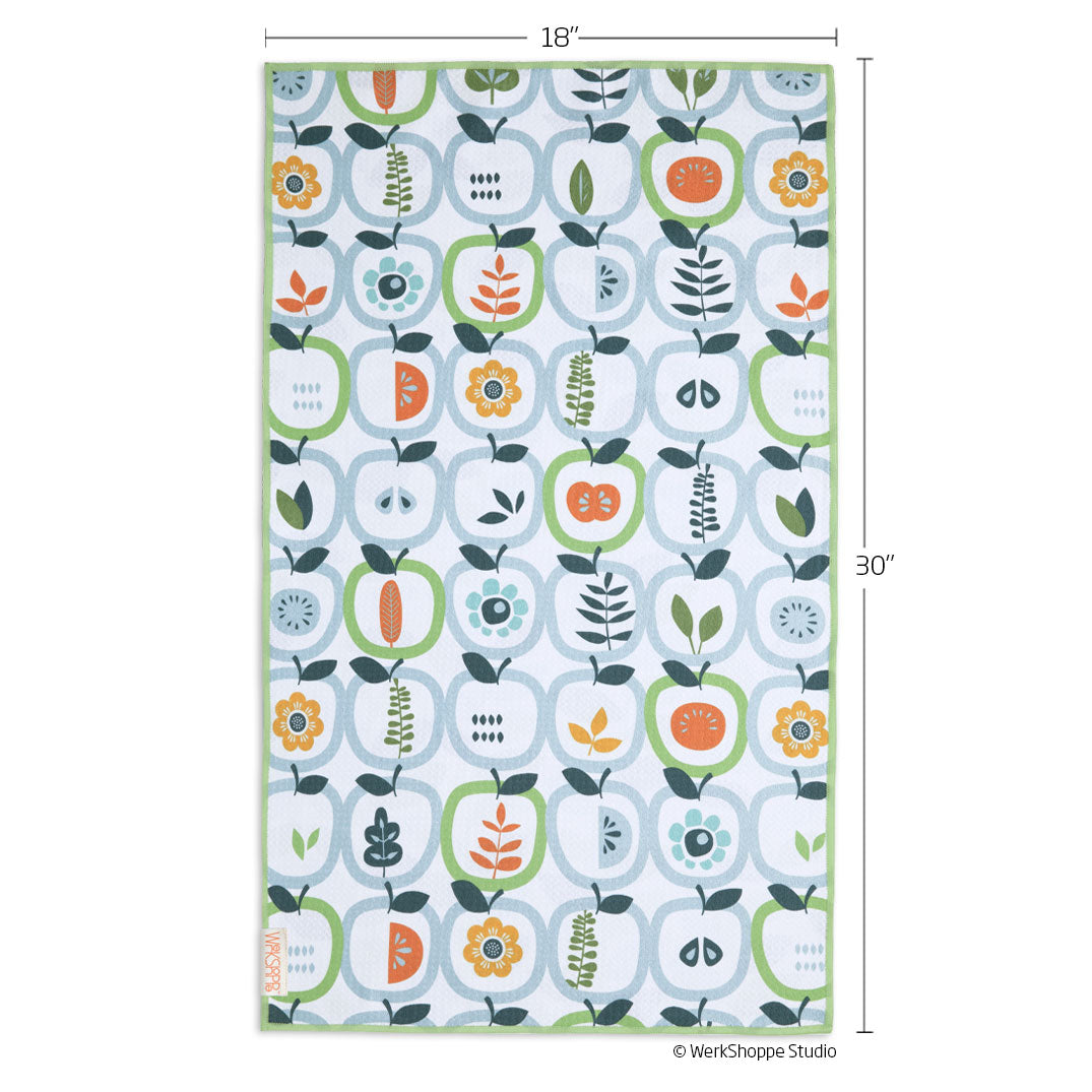 apple stems towel, reversible microfiber towels, artistic kitchen towels, kitchen towels
eco-friendly microfiber towels, ultra-absorbent, quick drying, apples, food