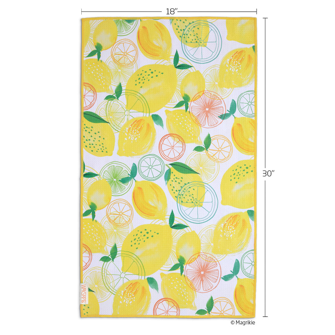 Art by Magrikie Berg, lemon plaid microfiber kitchen towel, lint-free, bright patterns, best kitchen towels, microfiber tea towels, artist designed kitchen towels 