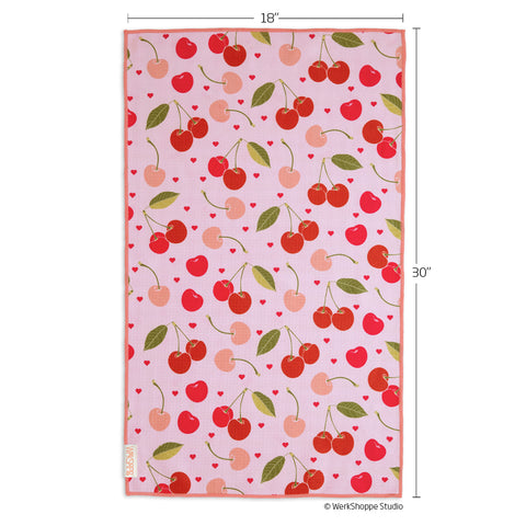 Cherry Hearts Microfiber Kitchen Dish Towel