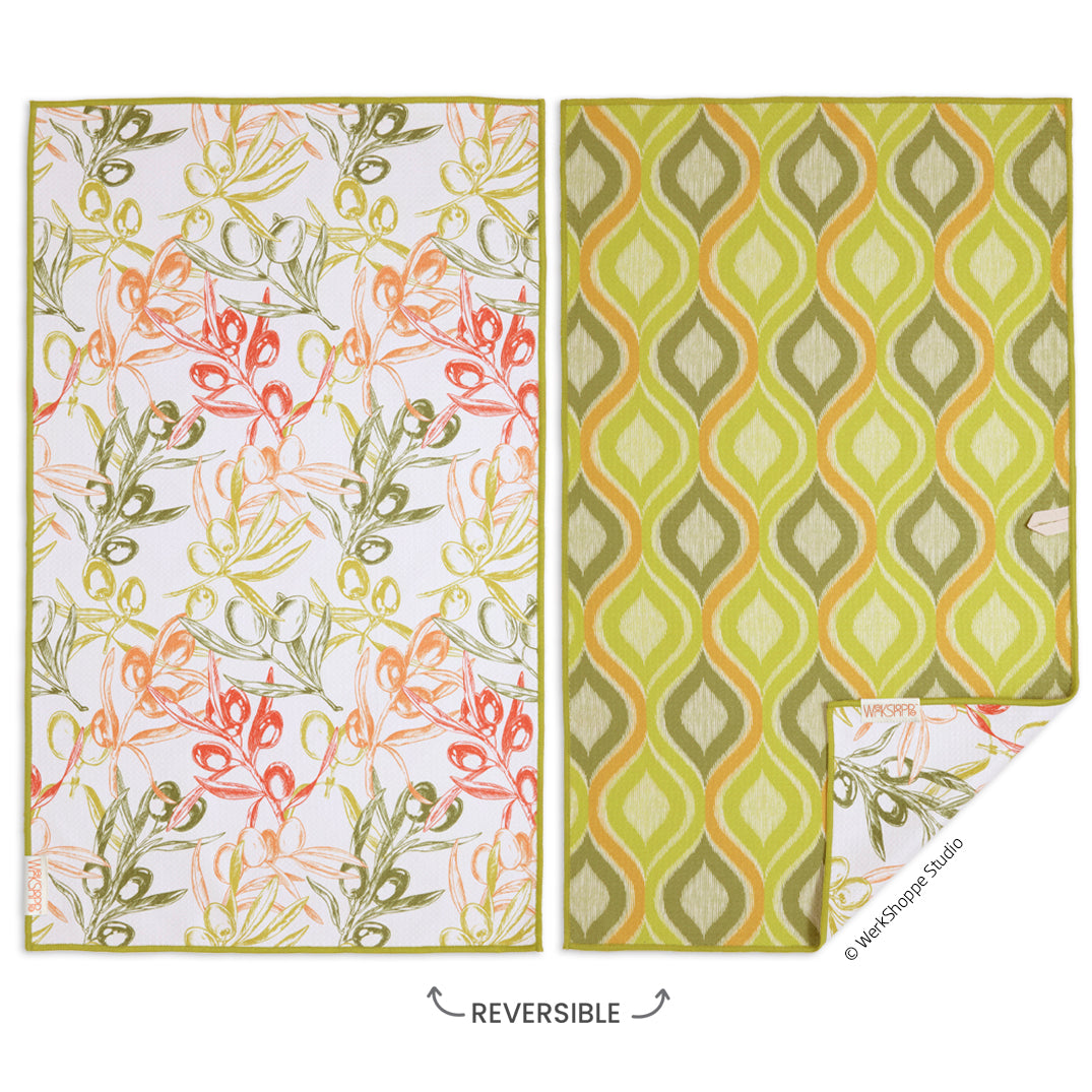 Olive Branch Microfiber Kitchen Dish Towel, retro pattern, reversible microfiber towels, artistic kitchen towels, kitchen towels
eco-friendly microfiber towels, ultra-absorbent, quick drying
