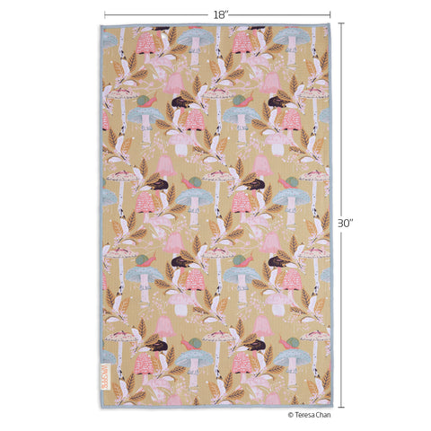 Art by Teresa Chan, woodland mushrooms microfiber towel, reversible microfiber towels, artistic kitchen towels, kitchen towels, mushroom lovers