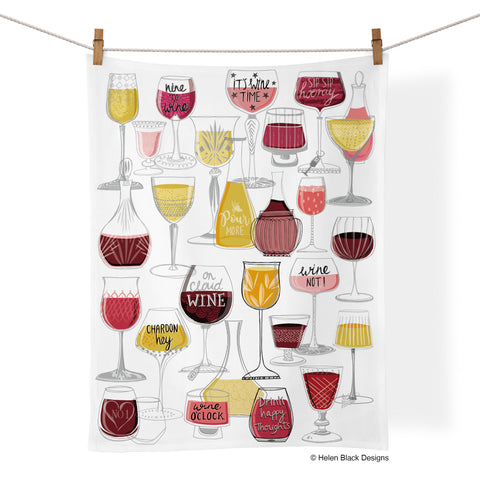 Art by Helen Black, wine time, wine lovers, artistic cotton towels, cotton tea towels, kitchen decor, 100% cotton kitchen towel
