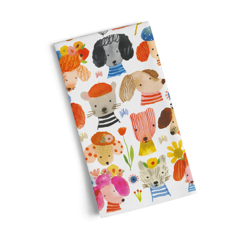 Art by Carolyn Gavin, Dog Eared 100% Cotton Kitchen Tea Towel, dog lovers, dog artwork, where to buy tea towels, tea towels for sale, colorful towels, unique dish towels,