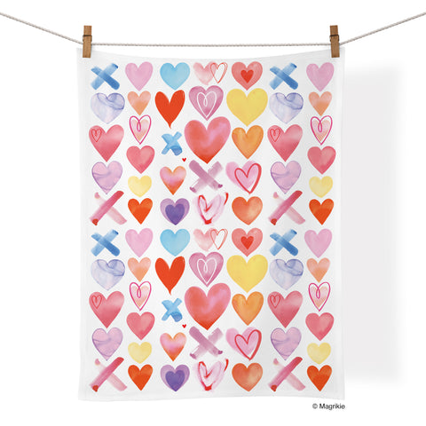 Art by Magrikie Berg, extra hearts tea towel, artistic cotton towels, cotton tea towels, kitchen decor, 100% cotton kitchen towel,colorful towels, unique dish towels,