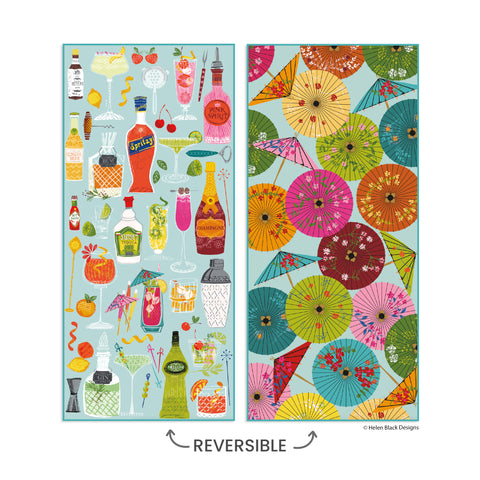 Art by Helen Black, 5 o'clock somewhere towel, cocktails, cocktail umbrellas, reversible microfiber beach towels, artistic towels, beach towel
