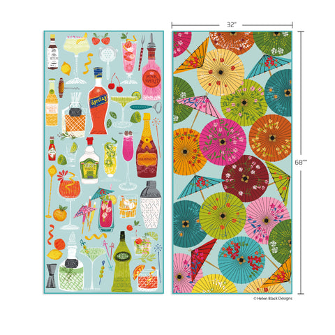 Art by Helen Black, 5 o'clock somewhere towel, cocktails, cocktail umbrellas, reversible microfiber beach towels, artistic towels, beach towel