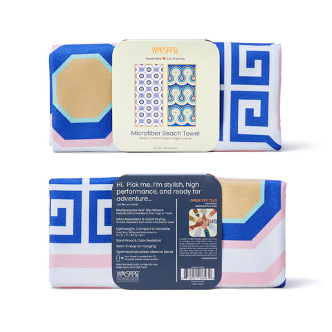 Greek Key Tiles Microfiber Go Big Towel, Lightweight, packable, machine washable, sand proof, beach and pool towel