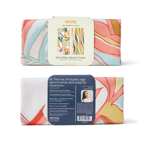 Art by Sarah Ochoa Uribe, exotic leaves microfiber go big beach pool towel, best microfiber beach towel, artist designed towels