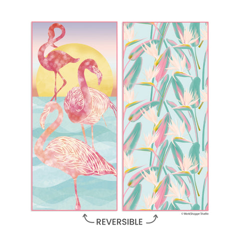 Flamingo Sunset Microfiber Go Big Towel, birds of paradise, reversible microfiber beach towels, artistic towels, beach towel