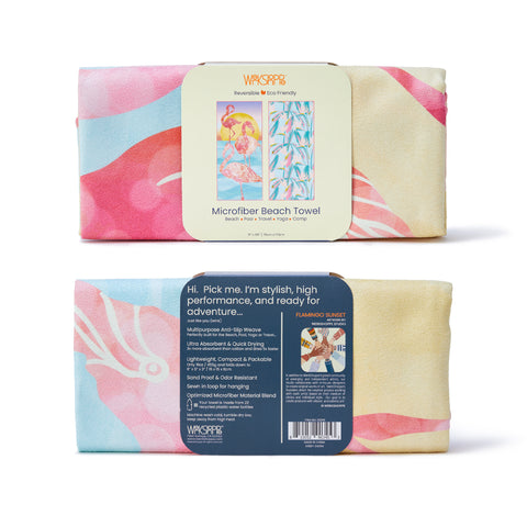 Flamingo Sunset Microfiber Go Big Towel, birds of paradise, reversible microfiber beach towels, artistic towels, beach towel