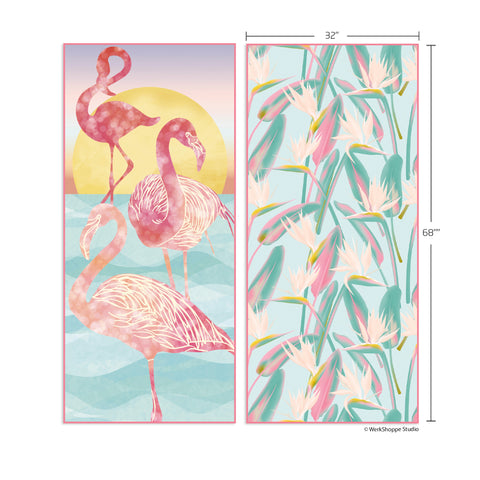 Flamingo Sunset Microfiber Go Big Towel, birds of paradise, reversible microfiber beach towels, artistic towels, beach towel