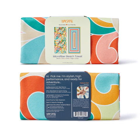 Paisley Pop Microfiber Go Big Towel, reversible microfiber beach towels, artistic towels, beach towel, retro geometric pattern pool towel