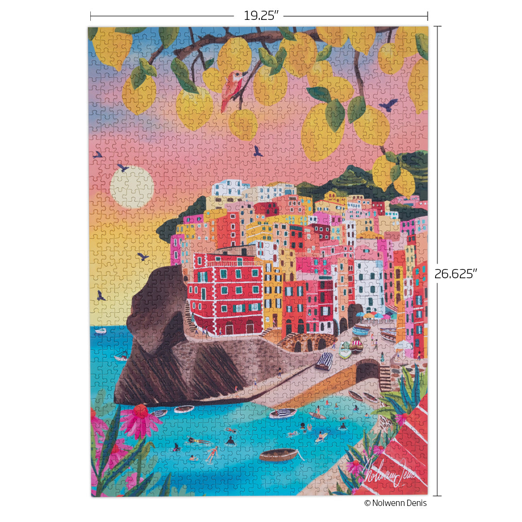 Cinque Terre 1000 Piece Puzzle, art by Nowleen Denis, Coastal Italy Puzzle, artist designed puzzles, unique puzzles
