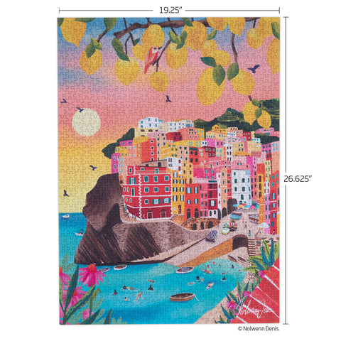 Cinque Terre 1000 Piece Puzzle, art by Nowleen Denis, Coastal Italy Puzzle, artist designed puzzles, unique puzzles
