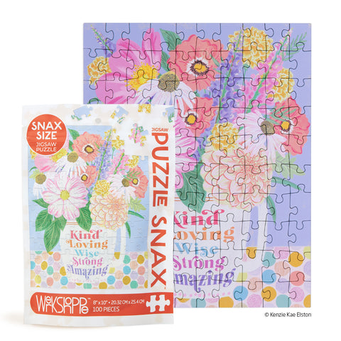 Kind Loving Strong 100 Piece Puzzle Snax, Art by Kenzie Kae Elston, puzzles for beginners, jigsaw puzzles for kids