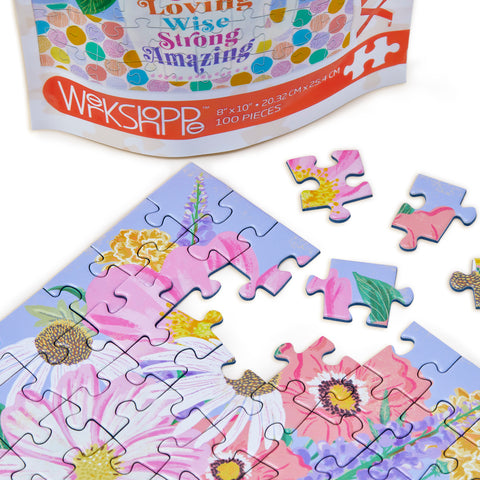Kind Loving Strong 100 Piece Puzzle Snax, Art by Kenzie Kae Elston, puzzles for beginners, jigsaw puzzles for kids