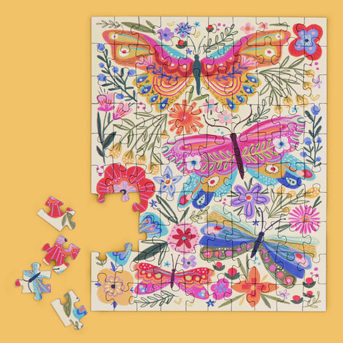 Art by Kenzie Kae Elston, Butterly Floral 100 piece puzzle snax, artist designed puzzles, puzzles for beginners, jigsaw puzzles for kids