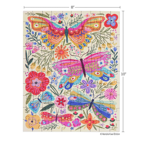 Art by Kenzie Kae Elston, Butterly Floral 100 piece puzzle snax, artist designed puzzles, puzzles for beginners, jigsaw puzzles for kids