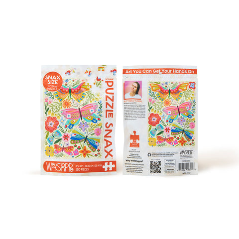 Art by Kenzie Kae Elston, Butterly Floral 100 piece puzzle snax, artist designed puzzles, puzzles for beginners, jigsaw puzzles for kids
