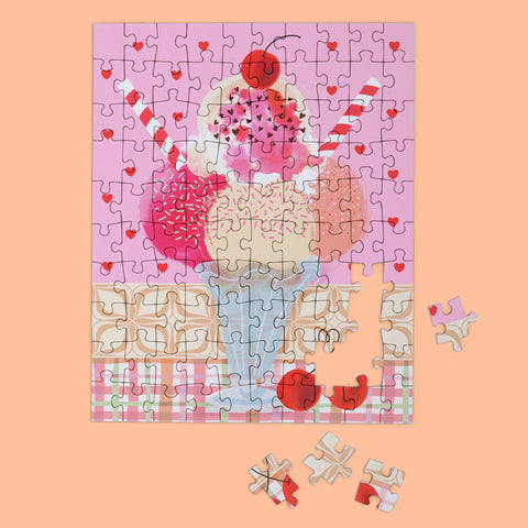 Art by Magrikie Berg, Cherry Sundae 100 piece puzzle, ice cream puzzle for kids, artist designed puzzles