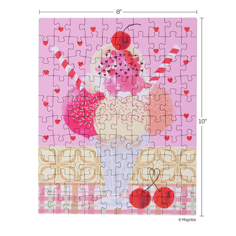Art by Magrikie Berg, Cherry Sundae 100 piece puzzle, ice cream puzzle for kids, artist designed puzzles