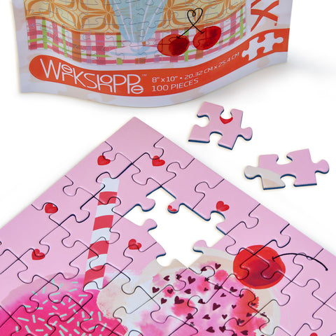 Art by Magrikie Berg, Cherry Sundae 100 piece puzzle, ice cream puzzle for kids, artist designed puzzles