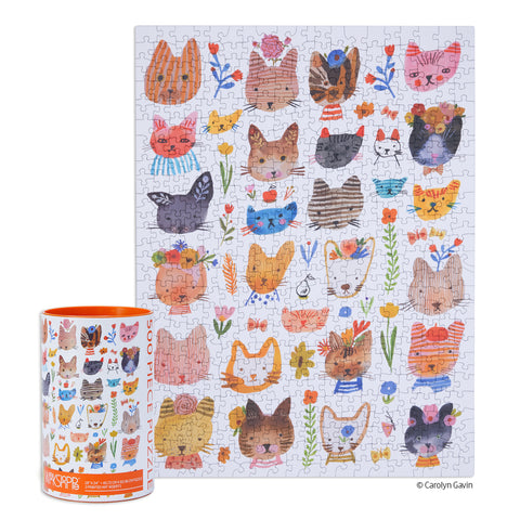 Art by Carolyn Gavin, kitty parade puzzle, cat lovers, 500 piece puzzles online, jigsaw puzzles