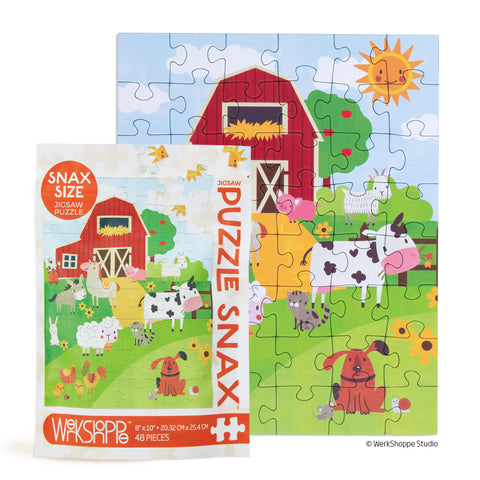 Farm Life 48 Piece Puzzle Snax, animals, 48 piece puzzle for kids, mini puzzle, travel size puzzles, gifts for kids