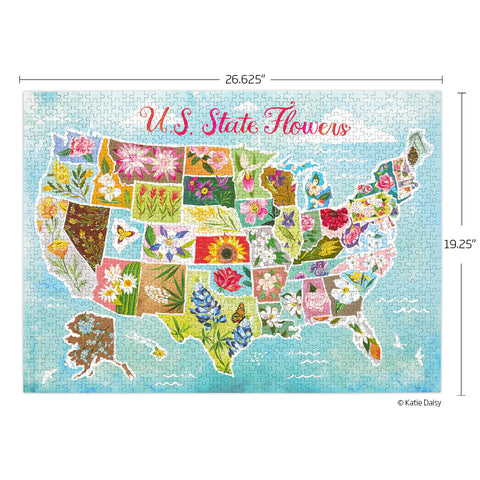 Art by Katie Daisy, US state flowers 1000 piece jigsaw puzzle, artist designed puzzles, unique puzzles