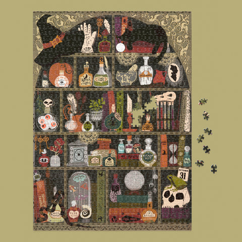 Agatha's Apothecary 1000 Piece Puzzle, art by helen black, jigsaw puzzle, 100% recycled & non-toxic, puzzle gifts, halloween,
artist designed puzzles, unique puzzles