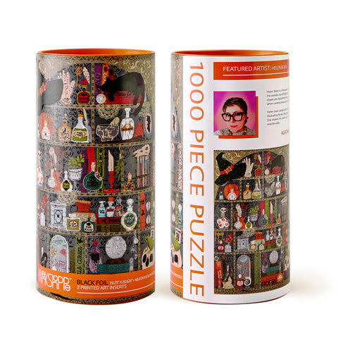 Agatha's Apothecary 1000 Piece Puzzle, art by helen black, jigsaw puzzle, 100% recycled & non-toxic, puzzle gifts, halloween,
artist designed puzzles, unique puzzles