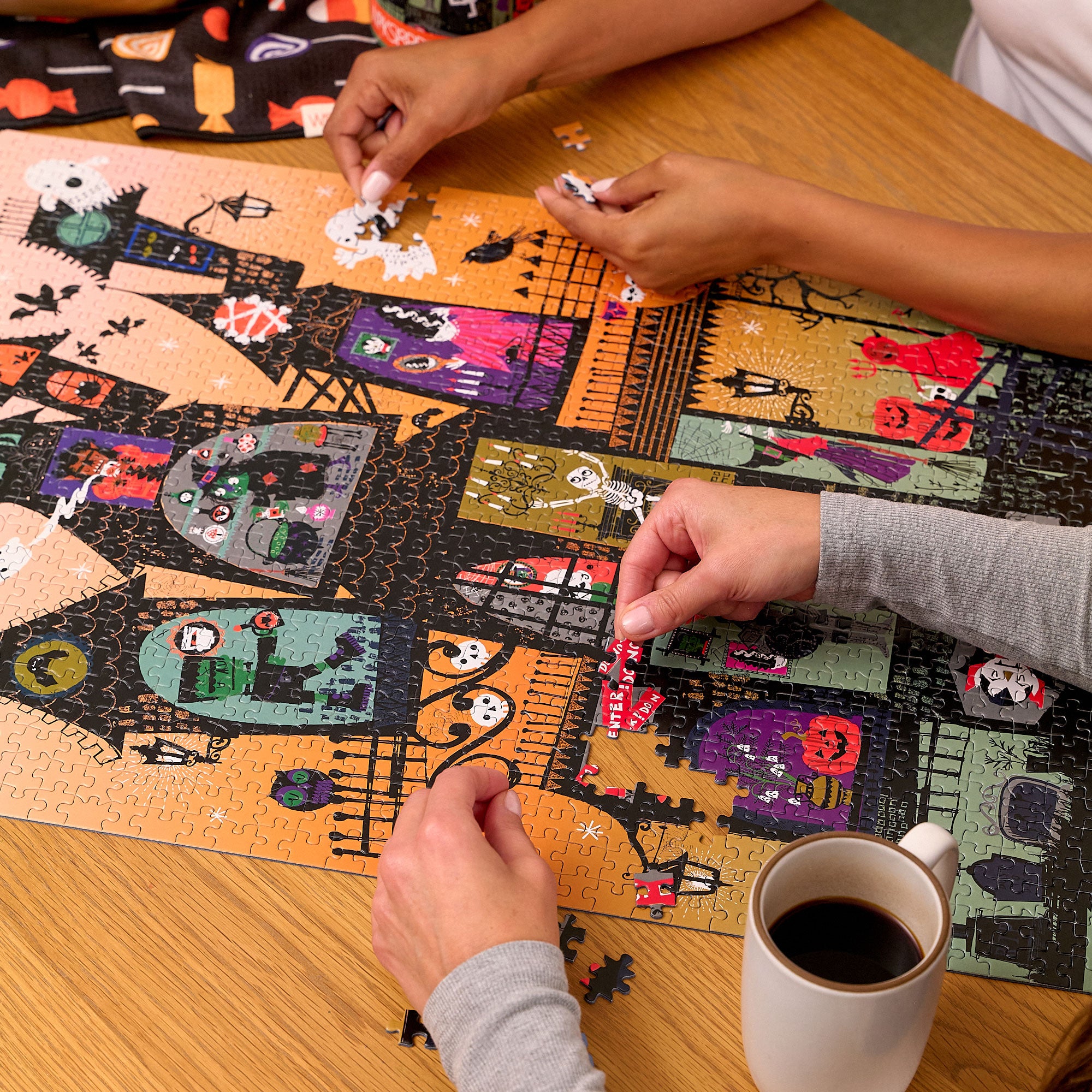 Haunted House 1000 Piece Puzzle, art by helen black, halloween puzzle, spooky scene, skeletons, ghosts, artist designed puzzles, unique puzzles