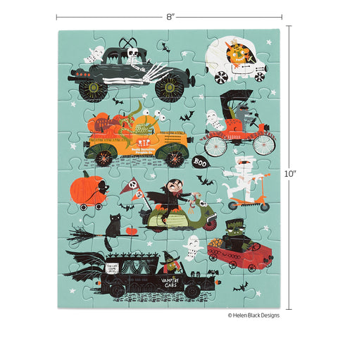 Monster Cars 48 Piece Puzzle Snax, art by helen black, vampires, ghosts, halloween puzzle, travel jigsaw puzzle for kids