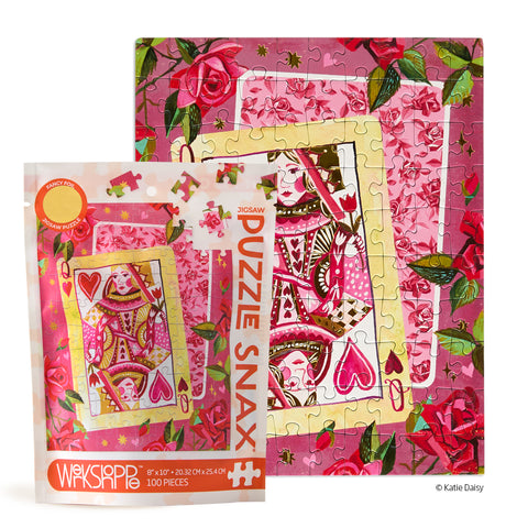 Queen Of Hearts 100 Piece Puzzle Snax, art by Katie Daisy, Valentine's Day puzzle, roses, artist designed puzzles