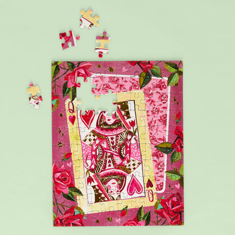 Queen Of Hearts 100 Piece Puzzle Snax, art by Katie Daisy, Valentine's Day puzzle, roses, artist designed puzzles