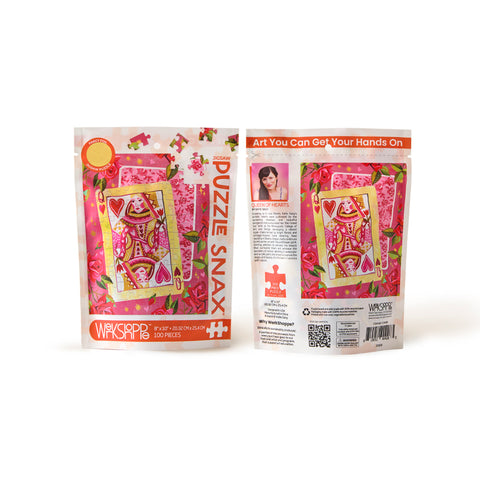 Queen Of Hearts 100 Piece Puzzle Snax, art by Katie Daisy, Valentine's Day puzzle, roses, artist designed puzzles