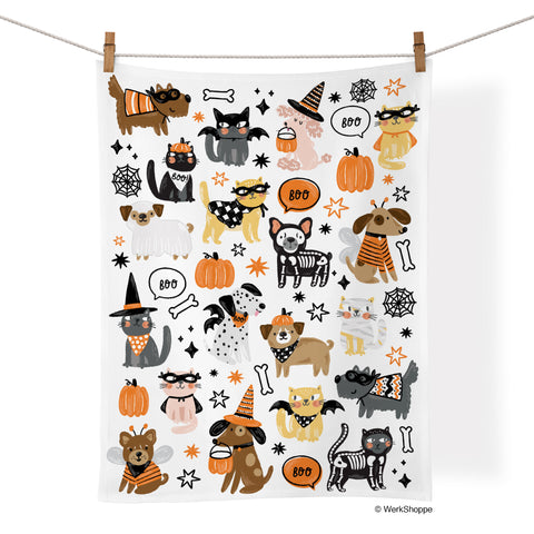 Pumpkin Patch 100% Cotton Tea Towel, halloween, fall, artistic cotton towels, cotton tea towels, kitchen decor, 100% cotton kitchen towel, dogs, cats