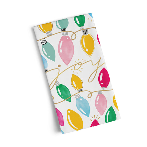 Art by Magrikie Berg, holiday lights, christmas lights, merry joy, artistic cotton towels, cotton tea towels, kitchen decor, 100% cotton kitchen towel,