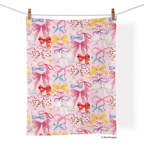 Ribbons & Bows 100% Cotton Tea Towel, ribbons & bows, pink towel, girly tea towel, cool dish towels, cotton kitchen towels