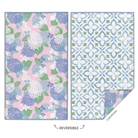 hydrangea kitchen towel, floral print, eco-friendly microfiber towels, ultra-absorbent, quick drying, garden lovers