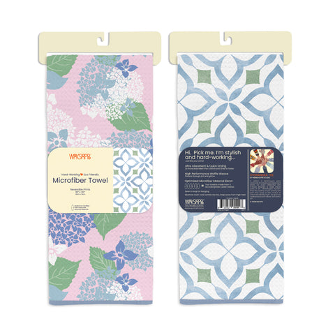 hydrangea kitchen towel, floral print, eco-friendly microfiber towels, ultra-absorbent, quick drying, garden lovers