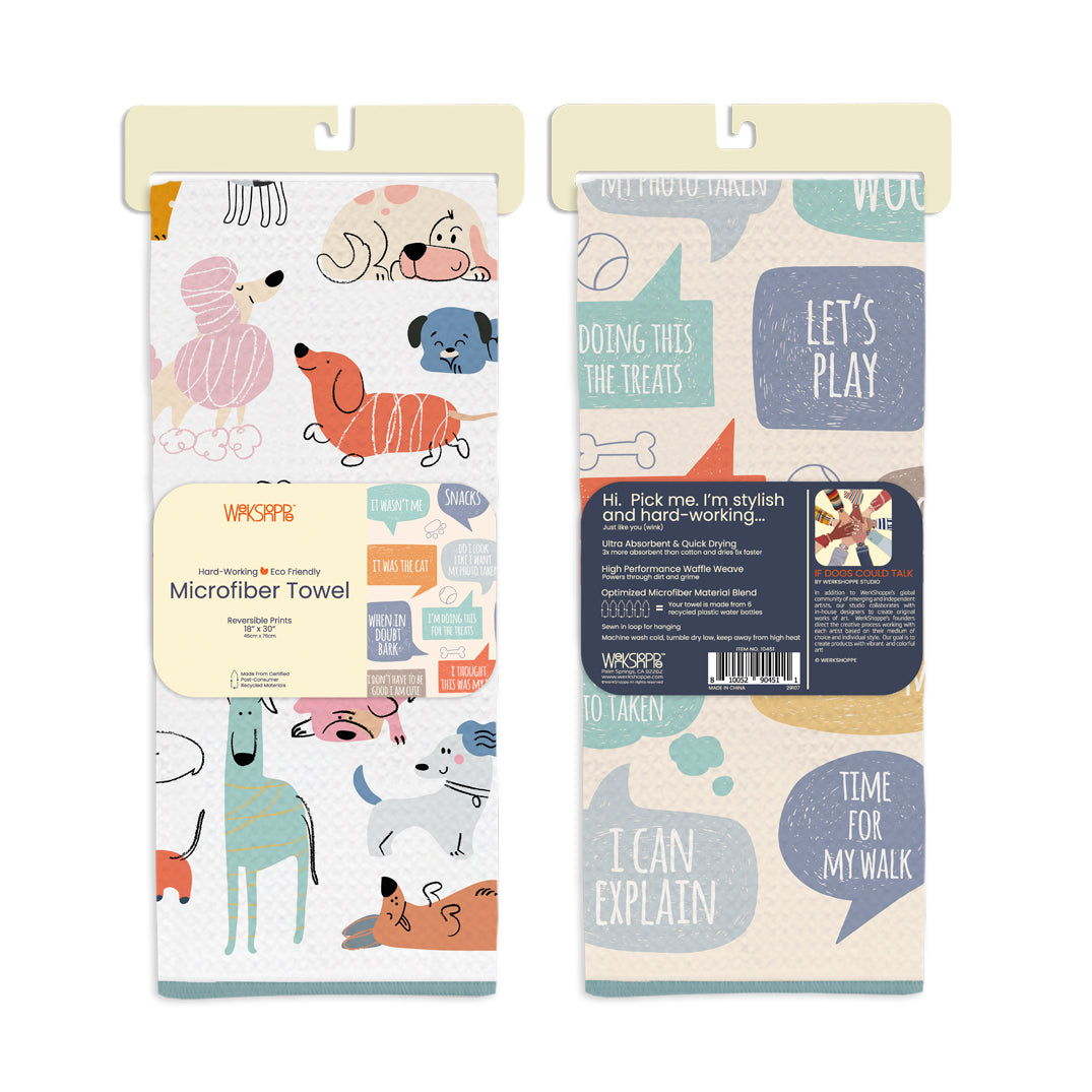 If Dogs Could Talk Microfiber Kitchen Towel, funny dogs, dog lovers, animals, best kitchen towels, microfiber tea towels, unique kitchen towels 